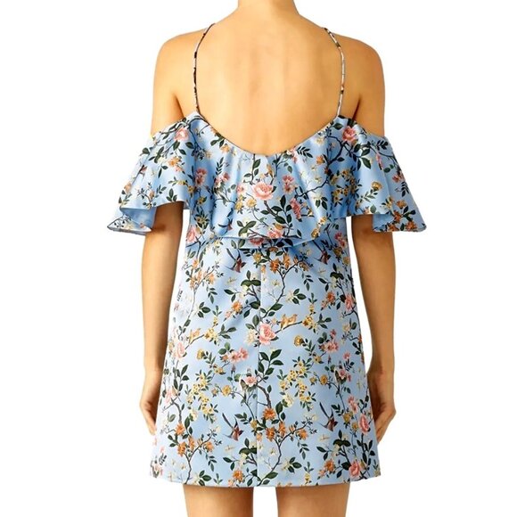 Amur Blue Floral Ruffle Off-Shoulder Mini Dress Size 2 - Picture 6 of 11
